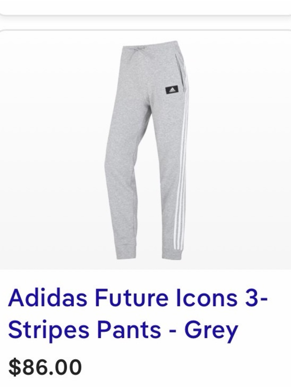 adidas Grey Unisex 3-Stripes Joggers